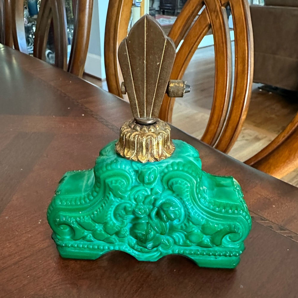 Antique Perfume Bottle - GORGEOUS!! Art Deco Style, Green Malachite Glass VGUC